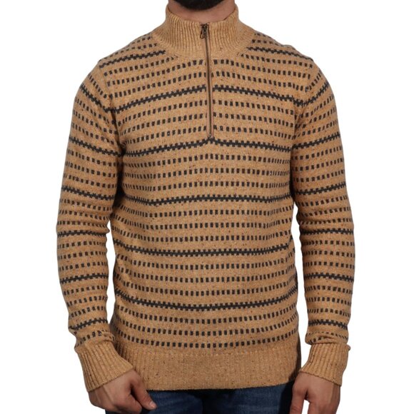 ST. JOHN'S BAY Mens Mock Neck Long Sleeve Pullover Sweater Tan Brown Geo 1/4 Zip - Picture 3 of 15